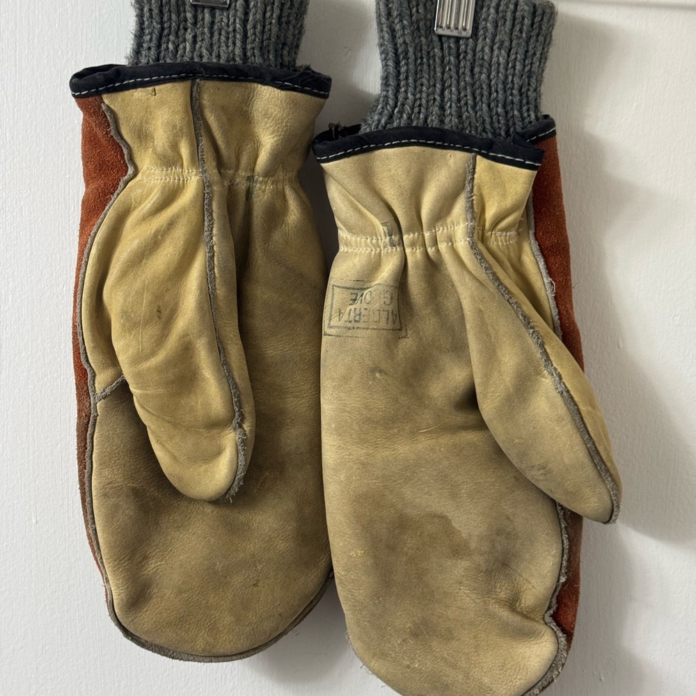 Leather Work Mittens with Woolen Inserts